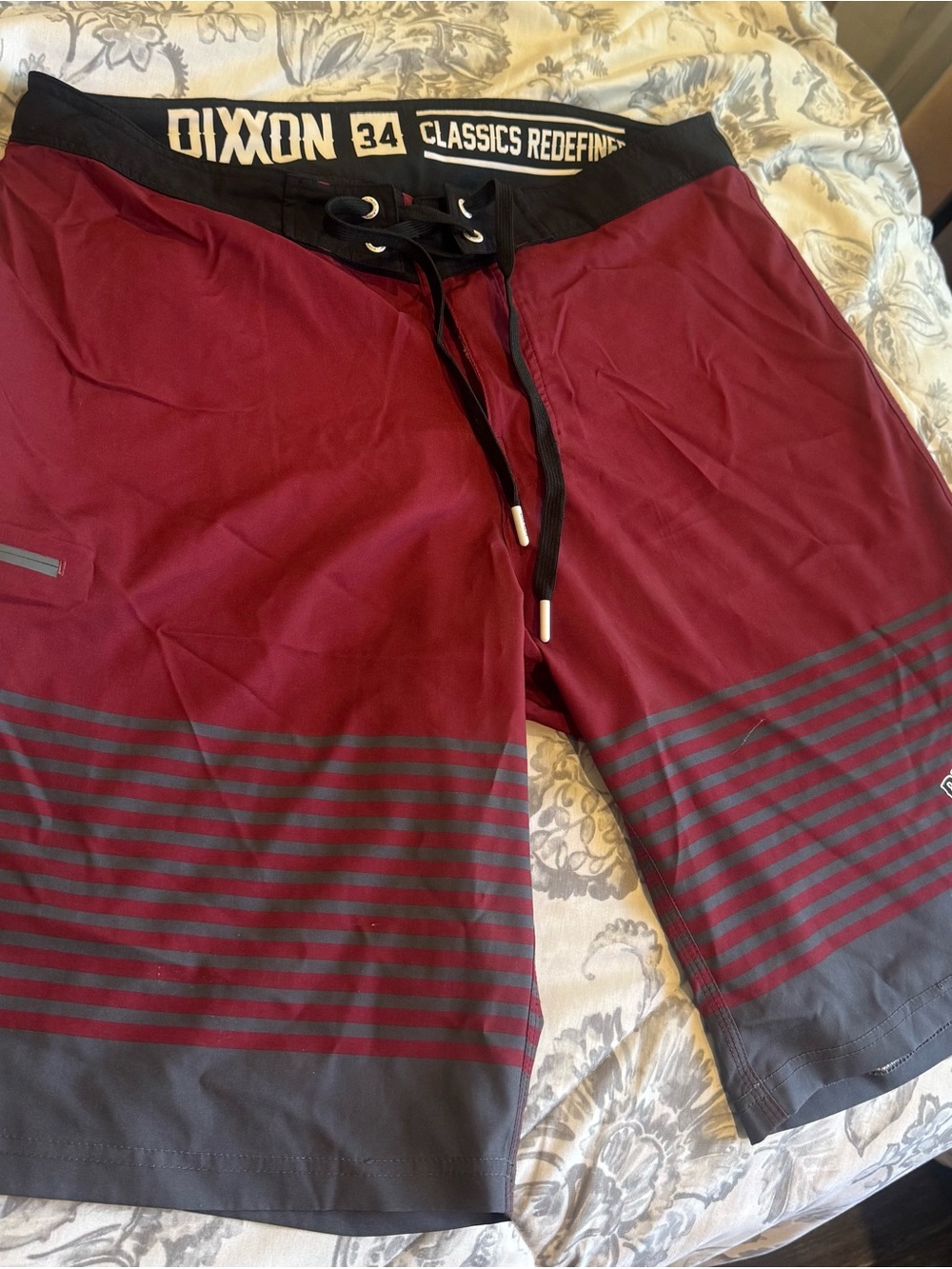 DIXXON Men's Maroon and Black Striped Board Shorts